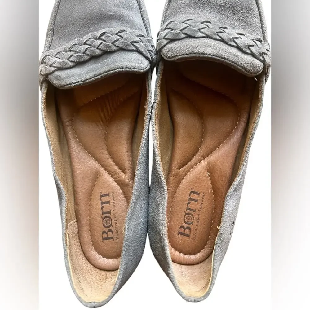 Born Braided Strap Slip-On Suede Loafer Mirror Gray - Size 9.5 Medium